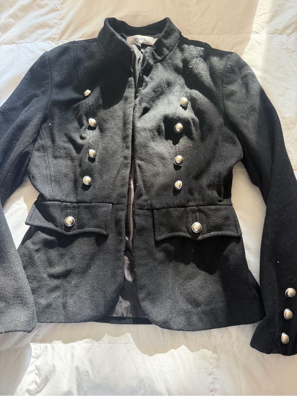 Rickis Felted Black Military-Style Wool Blend Jacket